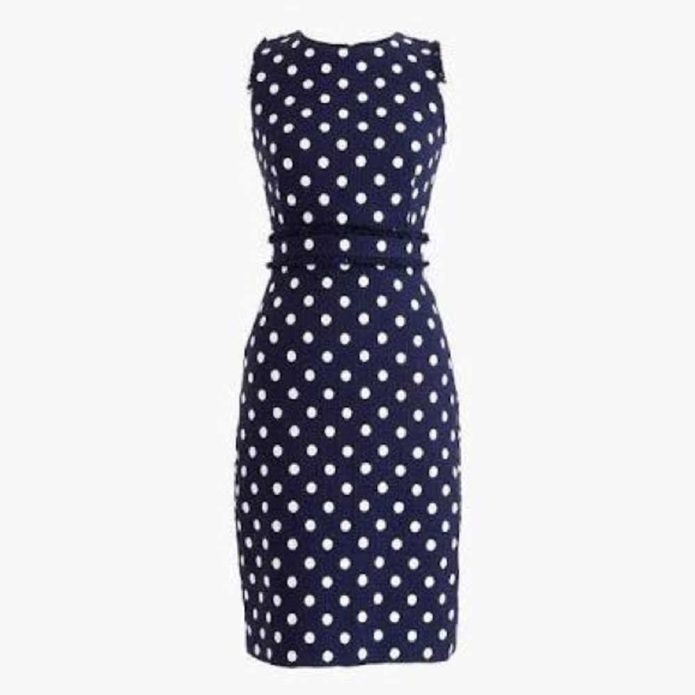 J Crew Tweed Navy Blue with White Polka Dots Dress Size 0P